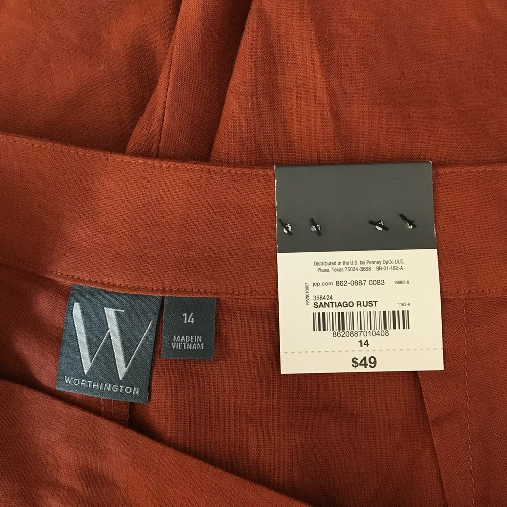 Worthington New Women’s 14 Santiago Rust Orange High Rise Linen Pleat Shorts NWT - Picture 12 of 13